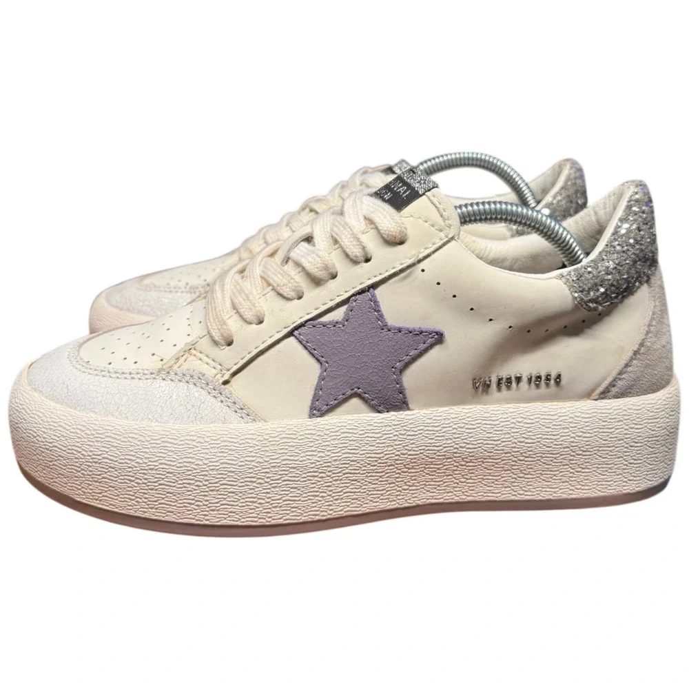 VINTAGE HAVANA Lucy Star Women's 8 Sneaker Leather Suede Cream Silver Platform